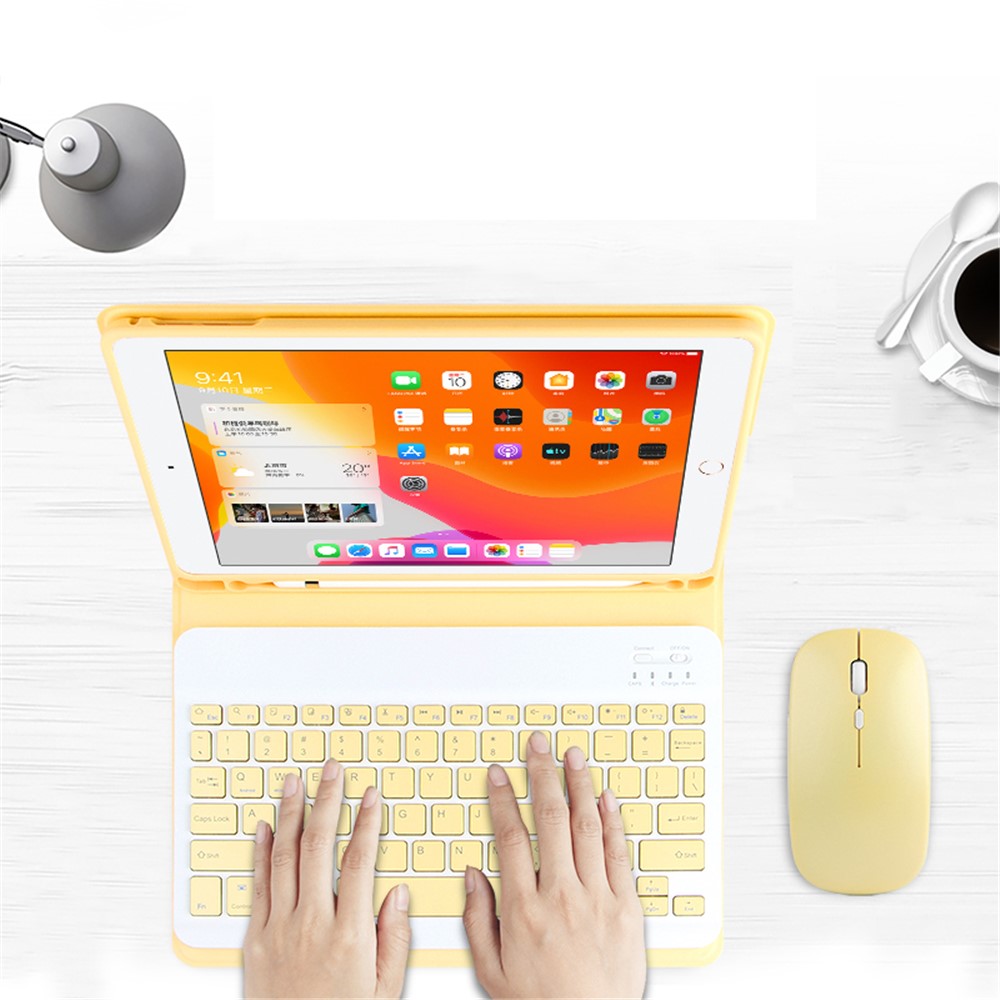 AJIUYU Leather Shell with Pen Slot and Wireless Bluetooth Keyboard for iPad Pro 11-inch (2020) - Yellow-8