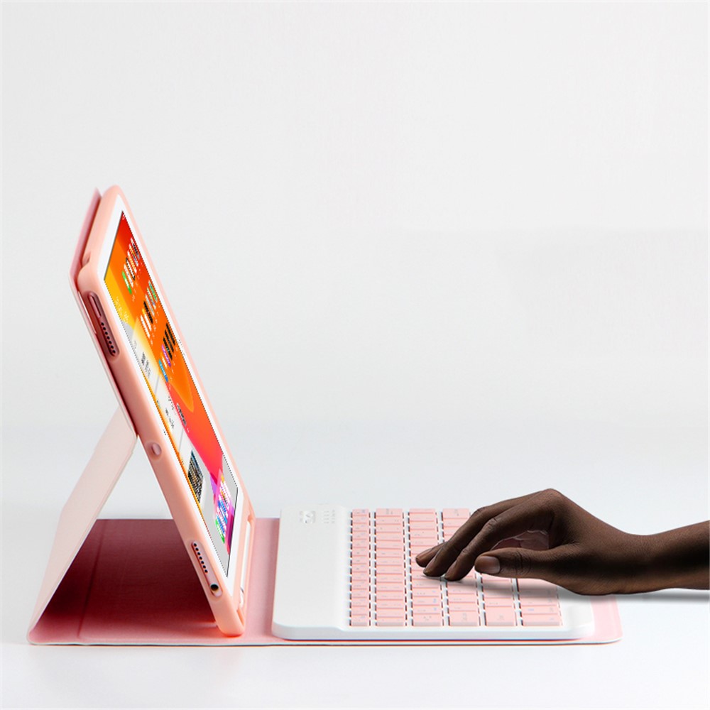 AJIUYU 2-en-1 Shell de Clavier Bluetooth Sans Fil Avec Fente de Stylo Pour Ipad 10.2 (2021) / (2020) / (2019) - Rose