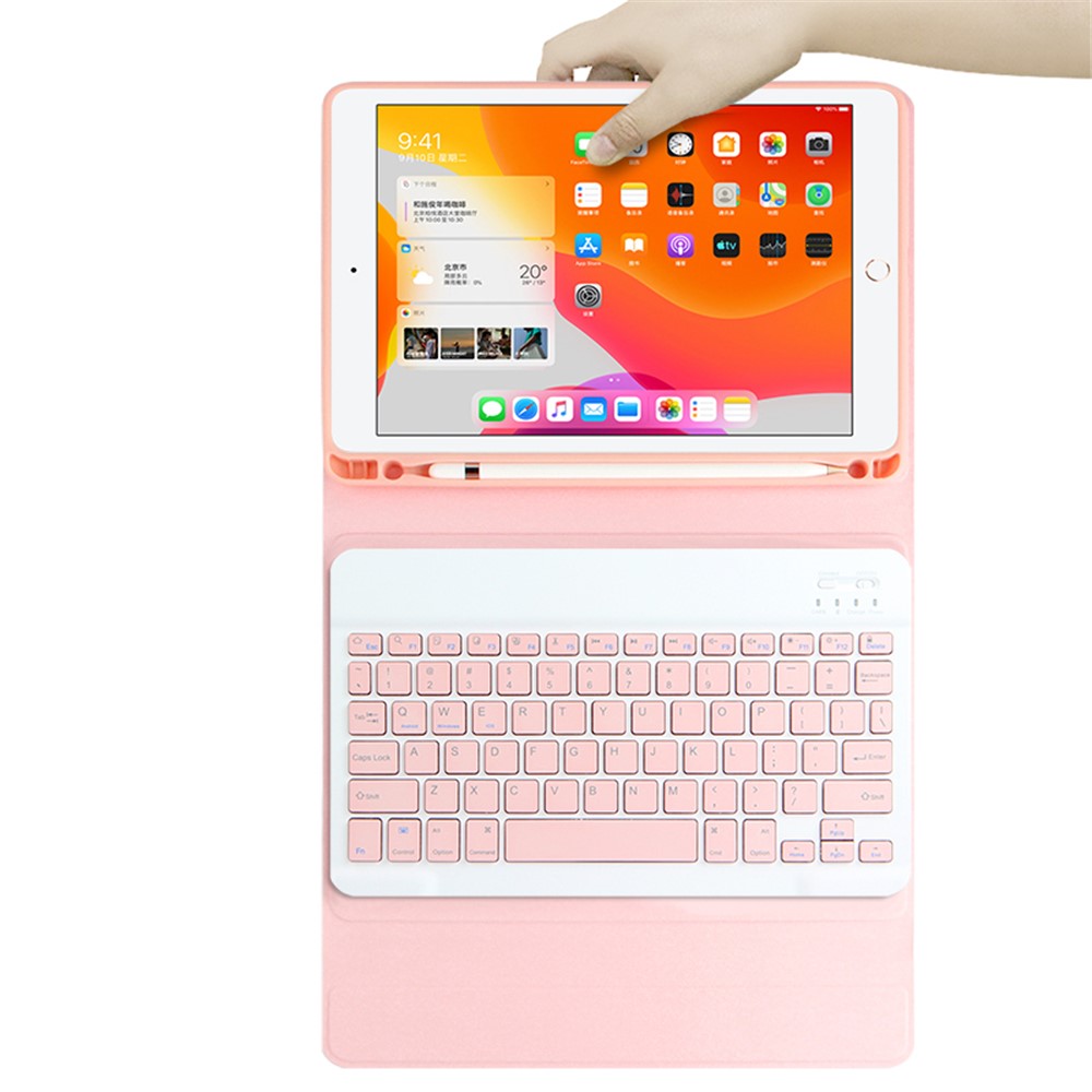 Ajiuyu 2-in-1 Беспроводная Bluetooth Клавиатура Кожаная Оболочка С Ручкой Для IPad 10.2 (2019) / (2020) - Розовый-5