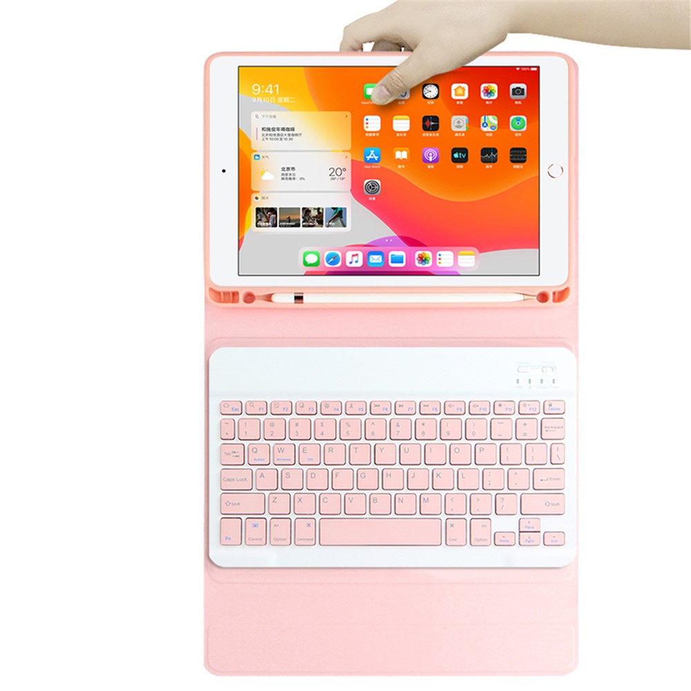 Ajiuyu 2-in-1 Wireless Bluetooth-tastaturlederschale Mit Stiftschlitz Für Ipad 10.2 (2021)/(2020)/(2019) - Rosa