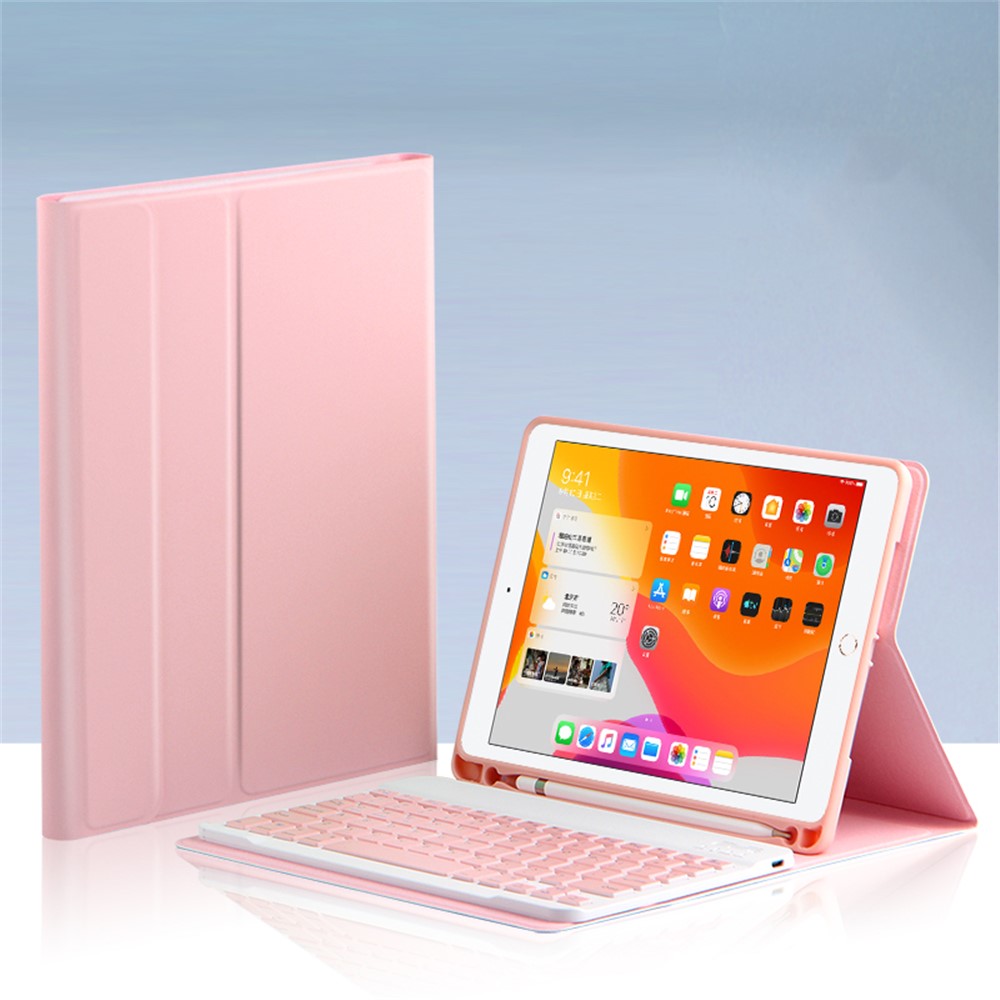 Ajiuyu 2-in-1 Беспроводная Bluetooth Клавиатура Кожаная Оболочка С Ручкой Для IPad 10.2 (2019) / (2020) - Розовый-6