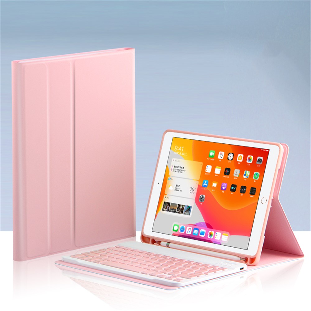 Ajiuyu 2-in-1 Wireless Bluetooth Teclado Caselo de Couro Com Caneta Para Ipad 10.2 (2021)/(2020)/(2019) - Rosa