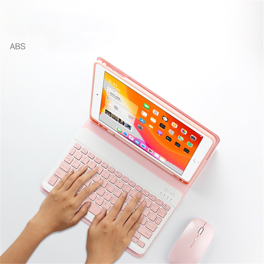 Ajiuyu 2-in-1 Wireless Bluetooth Teclado Caselo de Couro Com Caneta Para Ipad 10.2 (2021)/(2020)/(2019) - Rosa