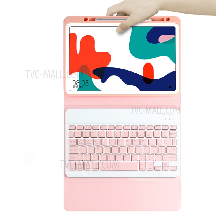 AJIUYU 2-in-1 Wireless Bluetooth Keyboard Leather Shell with Pen Slot for Huawei MatePad 10.4 (2020) - Pink-11