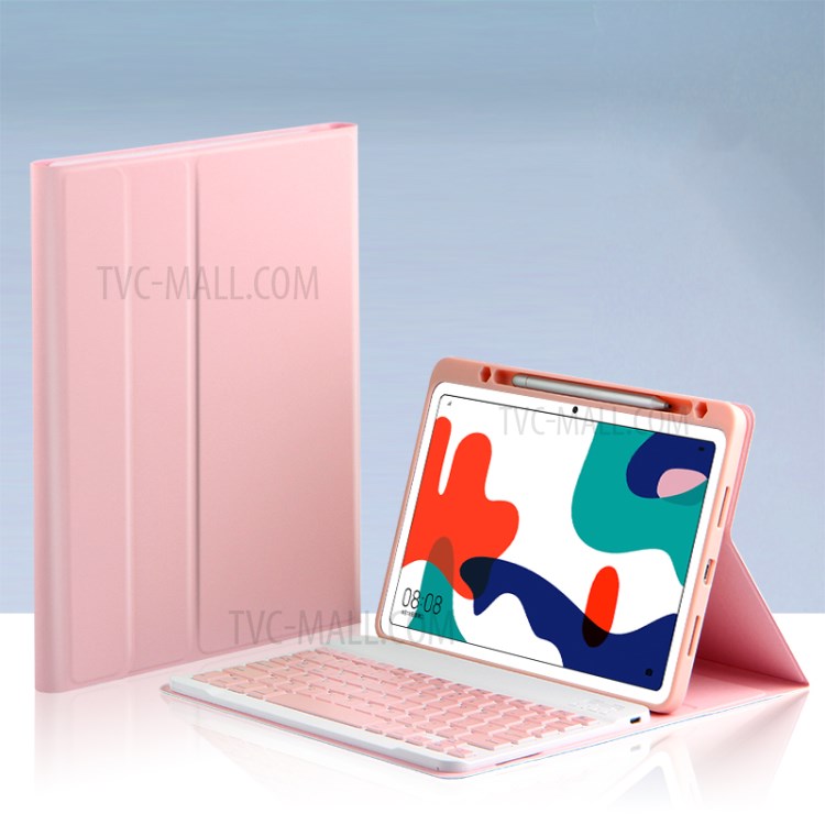AJIUYU 2-in-1 Wireless Bluetooth Keyboard Leather Shell with Pen Slot for Huawei MatePad 10.4 (2020) - Pink-14