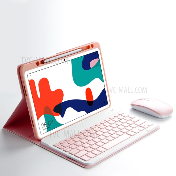 AJIUYU 2-in-1 Wireless Bluetooth Keyboard Leather Shell with Pen Slot for Huawei MatePad 10.4 (2020) - Pink-3