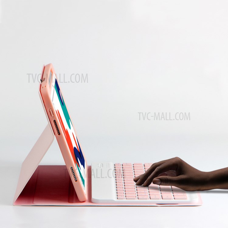 AJIUYU 2-in-1 Wireless Bluetooth Keyboard Leather Shell with Pen Slot for Huawei MatePad 10.4 (2020) - Pink-4
