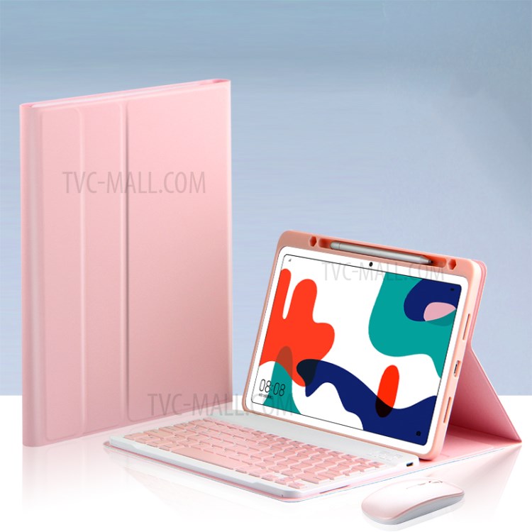 AJIUYU 2-in-1 Wireless Bluetooth Keyboard Leather Shell with Pen Slot for Huawei MatePad 10.4 (2020) - Pink-6