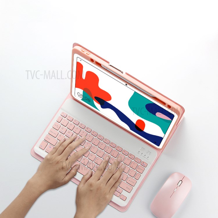 AJIUYU 2-in-1 Wireless Bluetooth Keyboard Leather Shell with Pen Slot for Huawei MatePad 10.4 (2020) - Pink-8