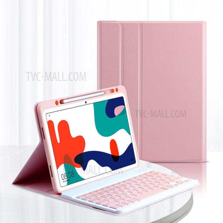 AJIUYU 2-in-1 Wireless Bluetooth Keyboard Leather Shell with Pen Slot for Huawei MatePad 10.4 (2020) - Pink-9