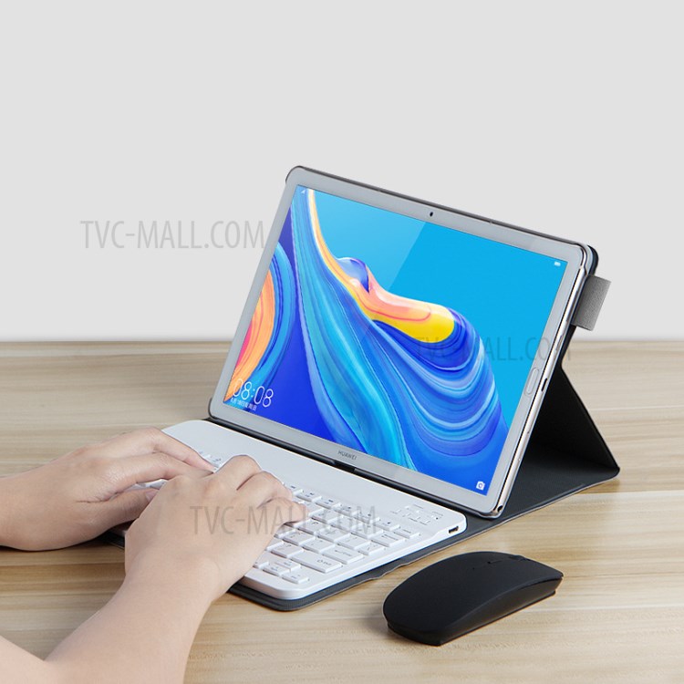AJIUYU Bluetooth Keyboard Leather Case Stand Tablet Cover for Huawei MediaPad T5 10.1 inch - Black-5