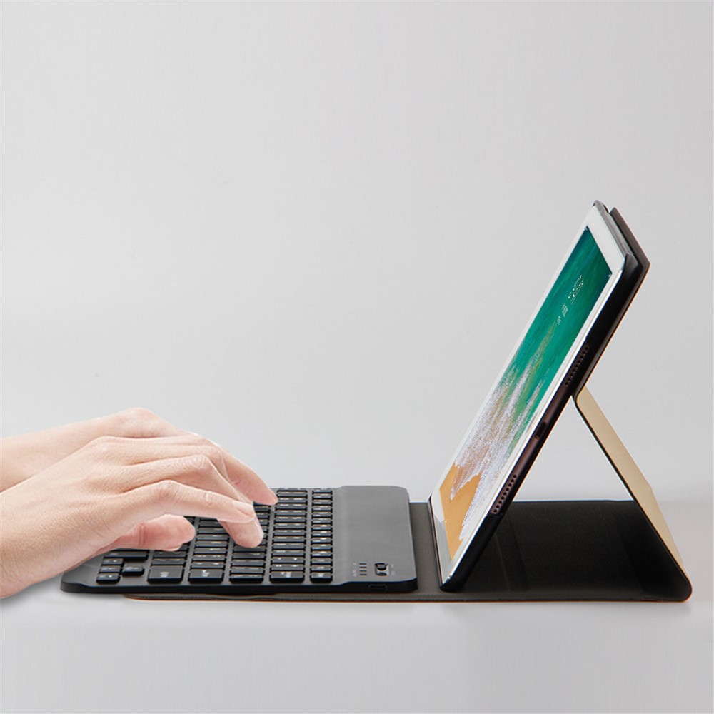 AJIUYU Leather Shell + Wireless Bluetooth Keyboard for iPad Air (2020) - Black-5