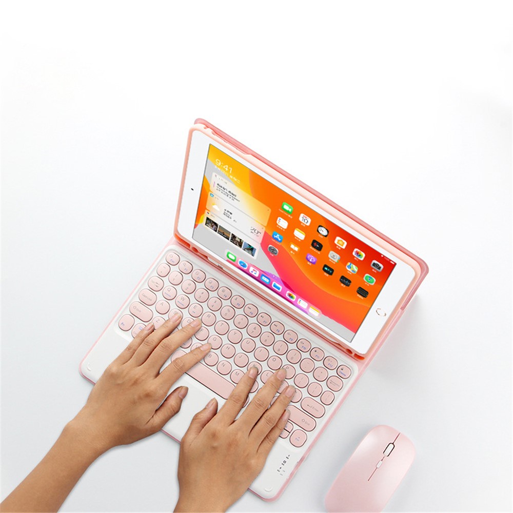 Jiuyu Candy Color Design Stand Cover Cover Shell et Wireless Bluetooth Clavier Bluetooth Forme Pour Ipad Pro 11 Pouces (2020) - Rose-3