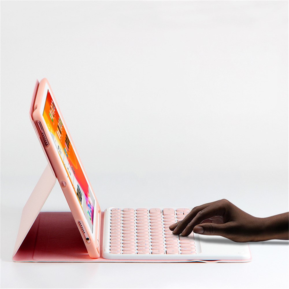 JIUYU Candy Color Design Stand Leather Cover Shell and Wireless Bluetooth Keyboard Combo Set for iPad Pro 11-inch (2020) - Pink-5
