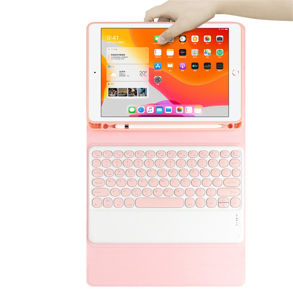 JIUYU Candy Color Design Stand Leather Cover Shell and Wireless Bluetooth Keyboard Combo Set for iPad Pro 11-inch (2020) - Pink-9