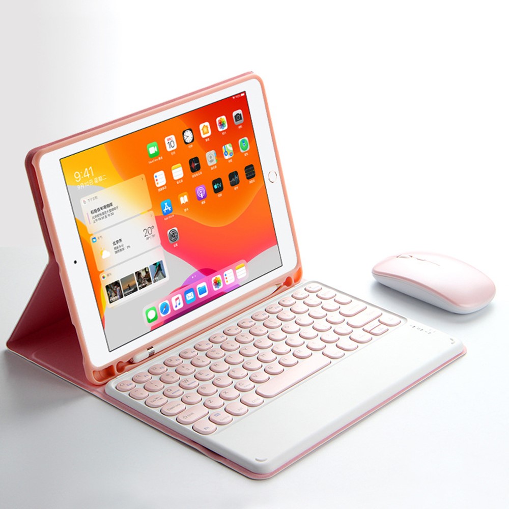 Ajiuyu Candy Color Cover Cover Shell + Sem Fio Bluetooth Teclado Conjunto Para Ipad 10.2 (2019) / (2020) - Cor De Rosa-10