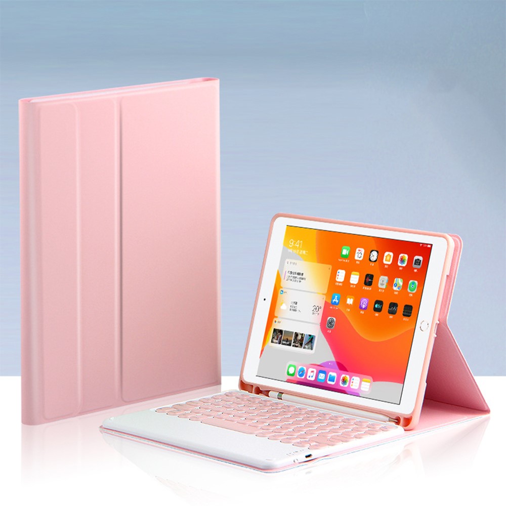 Ajiuyu Candy Color Cover Cover Shell + Sem Fio Bluetooth Teclado Conjunto Para Ipad 10.2 (2019) / (2020) - Cor De Rosa-5