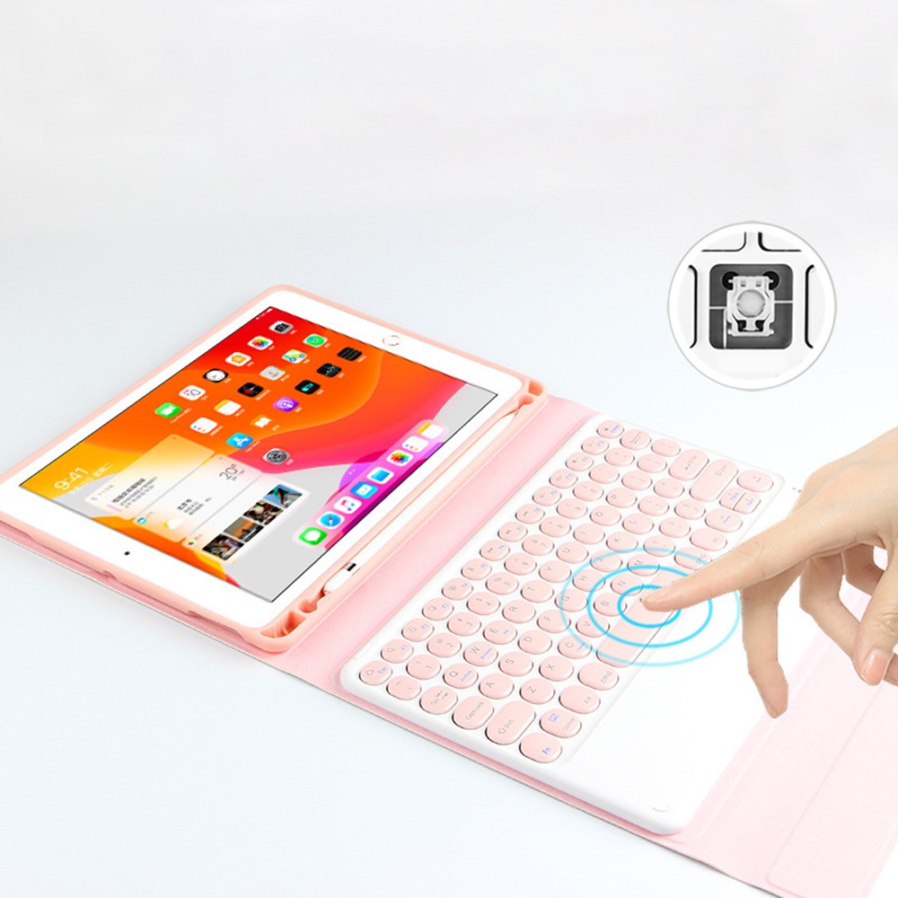 Ajiuyu Candy Color Cover Cover Shell + Sem Fio Bluetooth Teclado Conjunto Para Ipad 10.2 (2019) / (2020) - Cor De Rosa-6