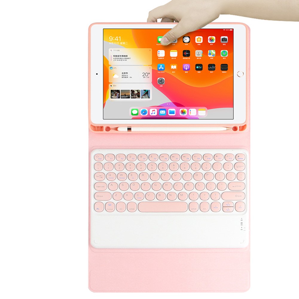 Ajiuyu Candy Color Cover Cover Shell + Teclado Bluetooth Sem Fio Conjunto Para Ipad 10.2 (2021)/(2020)/(2019) - Rosa