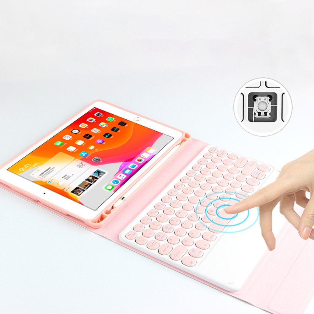 AJIUYU Wireless Bluetooth Keyboard + Cute Candy Color Leather Cover Shell Set for iPad Air (2020) - Pink-8