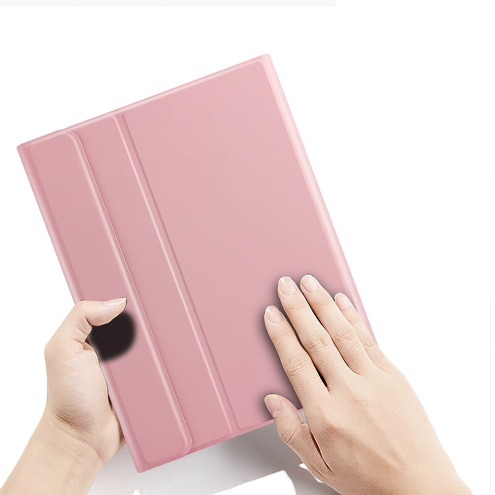 AJIUYU Wireless Bluetooth Keyboard + Cute Candy Color Leather Cover Shell Set for iPad Air (2020) - Pink-9
