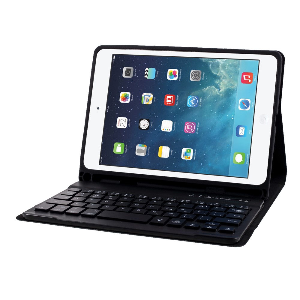 Skin Texture Leather Case+Bluetooth Keyboard with Backlit for iPad Mini 2/iPad Mini/iPad Mini 4/iPad Mini (2019) 7.9 inch - Black-11