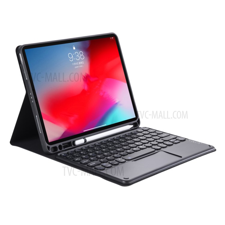 YT098B-A Skin Texture Leather Stand Case Bluetooth Touchpad Keyboard with Built-in Pen Slot for iPad Air (2020)/iPad Pro 11-inch (2018) - Black-1