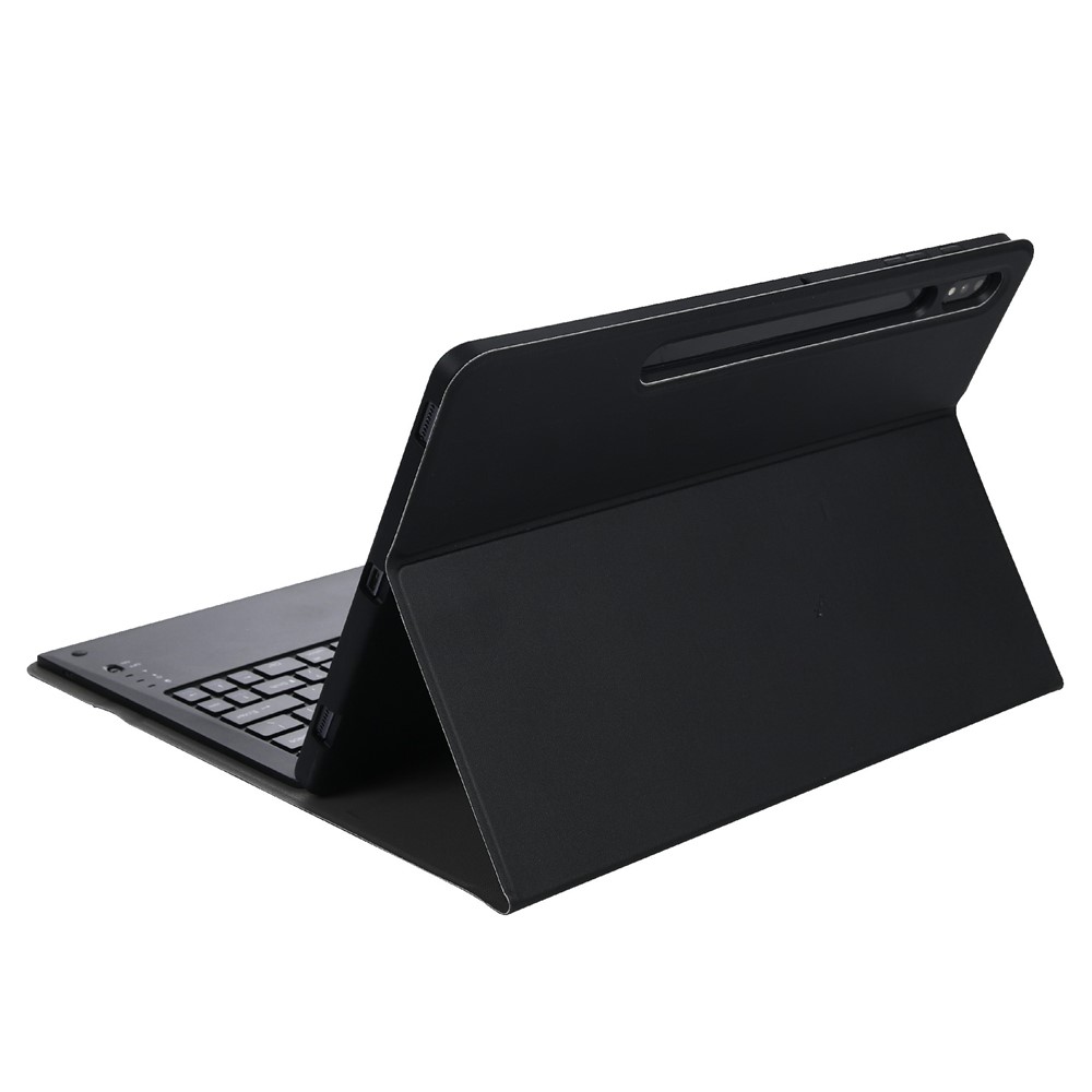 A970B Leather Case Bluetooth Keyboard with Built-in Pen Slot for Samsung Galaxy Tab S7 FE T730 T736/S7 Plus 12.4 Inch (T970/T975 2020) - Black-5