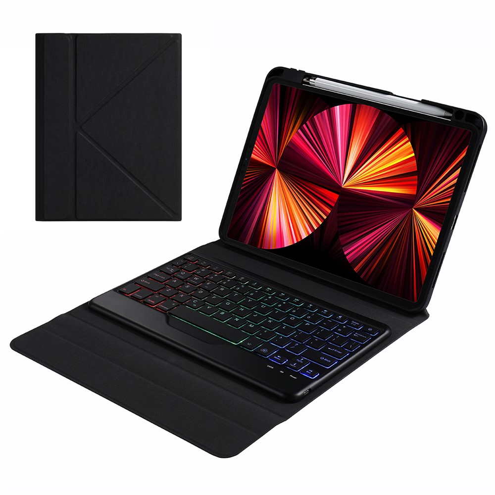 B011S Bluetooth Keyboard Leather Tablet Stand Case Protector with Backlight for iPad Pro 11-inch (2021/2020/2018)/iPad Air (2020) - Black-1