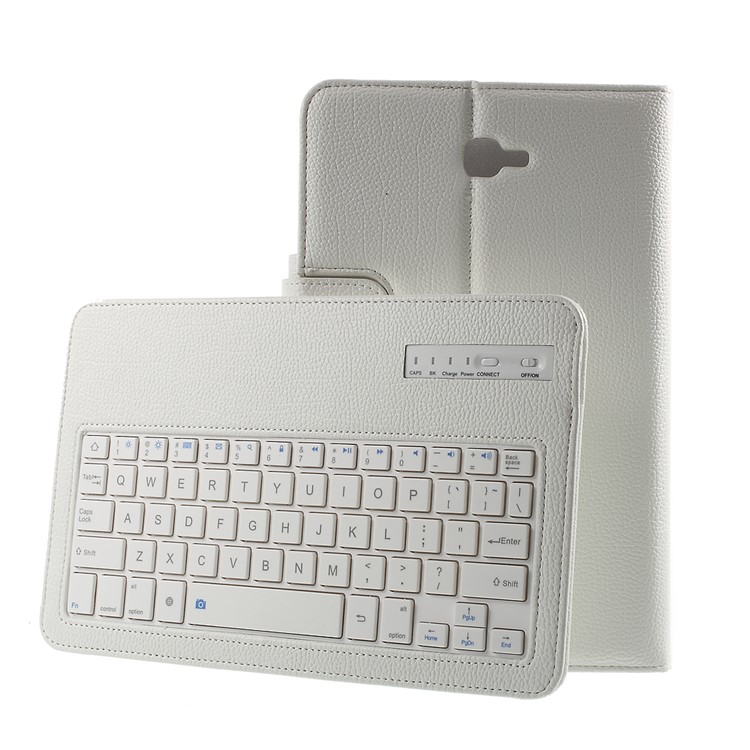 Bluetooth Keyboard Litchi Leather Shell for Samsung Galaxy Tab A 10.1 (2016) - White-10