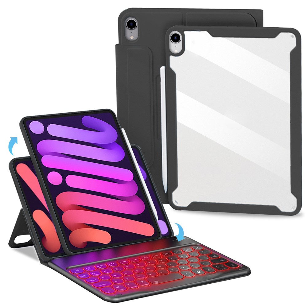Detachable TPU Tablet Stand Case Shock Resistant Magnetic Detachable Bluetooth Keyboard Protective Cover with Backlit for iPad mini (2021) - Black-1