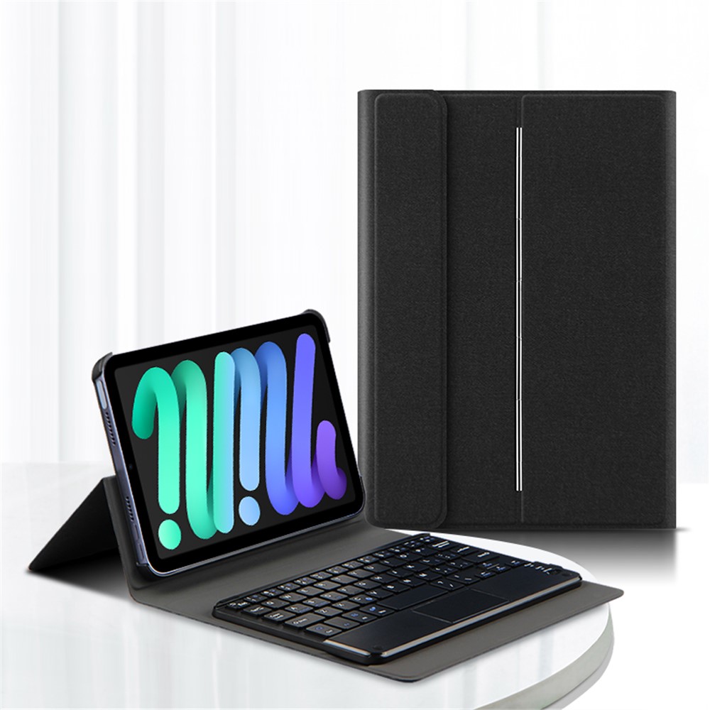 JIUYU Detachable Touchpad Bluetooth Magnetic Absorption Keyboard + Leather Cover Case with Multi-angle Stand for Apple iPad mini (2021) - Black-1