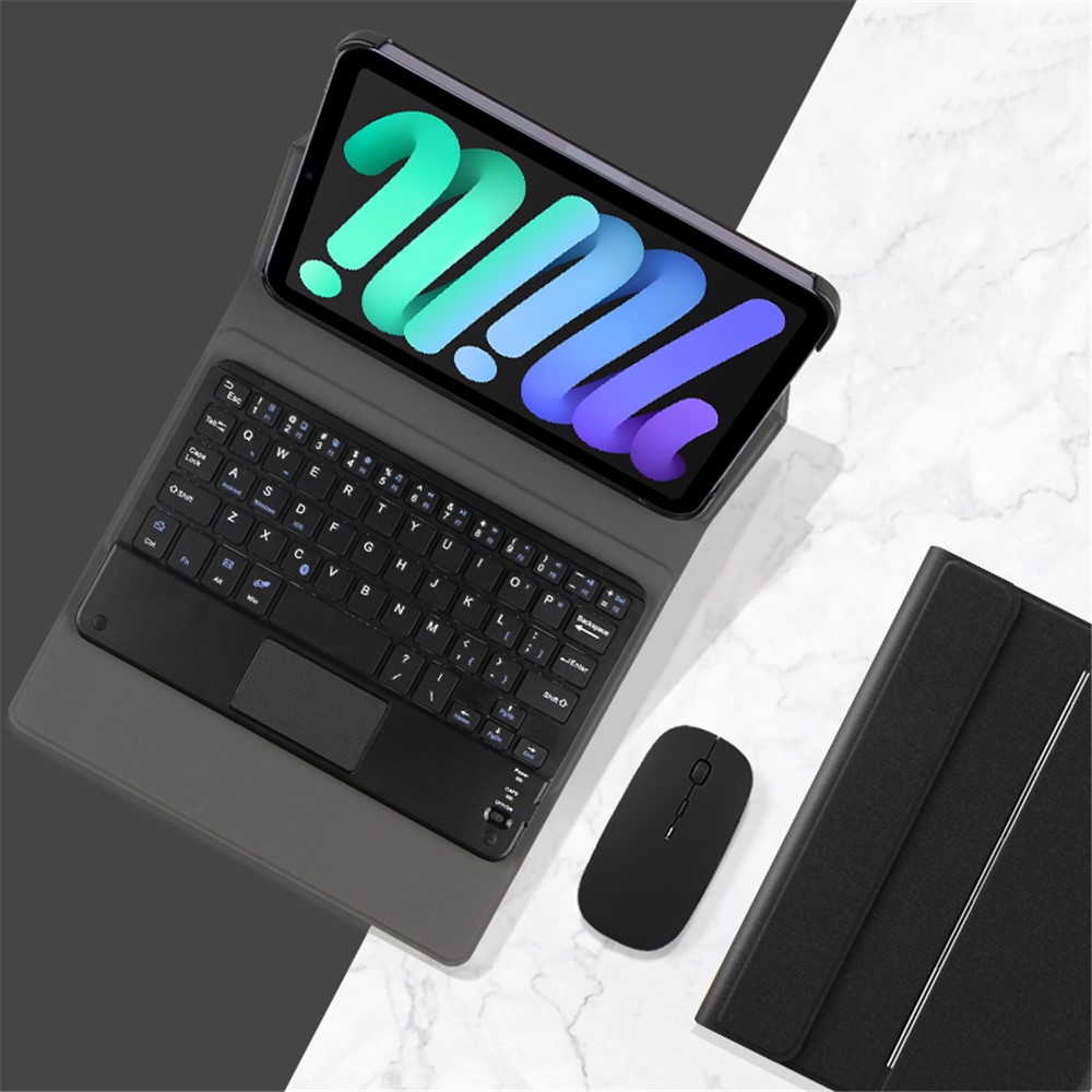 JIUYU Detachable Touchpad Bluetooth Magnetic Absorption Keyboard + Leather Cover Case with Multi-angle Stand for Apple iPad mini (2021) - Black-2