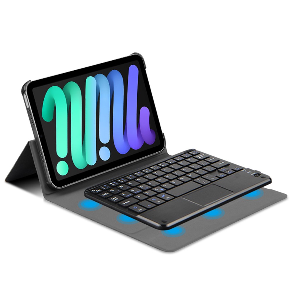 JIUYU Detachable Touchpad Bluetooth Magnetic Absorption Keyboard + Leather Cover Case with Multi-angle Stand for Apple iPad mini (2021) - Black-3