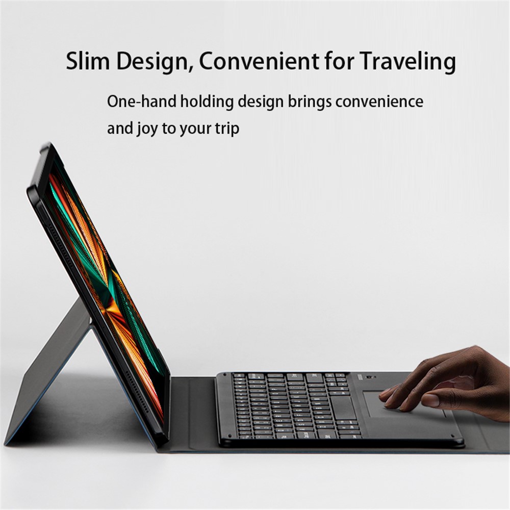 JIUYU Detachable Bluetooth Touchpad Multi-color Backlit Design Keyboard + Multi-angle Stand Leather Case Protector for iPad Pro 12.9-inch (2020)/(2021) - Blue-6