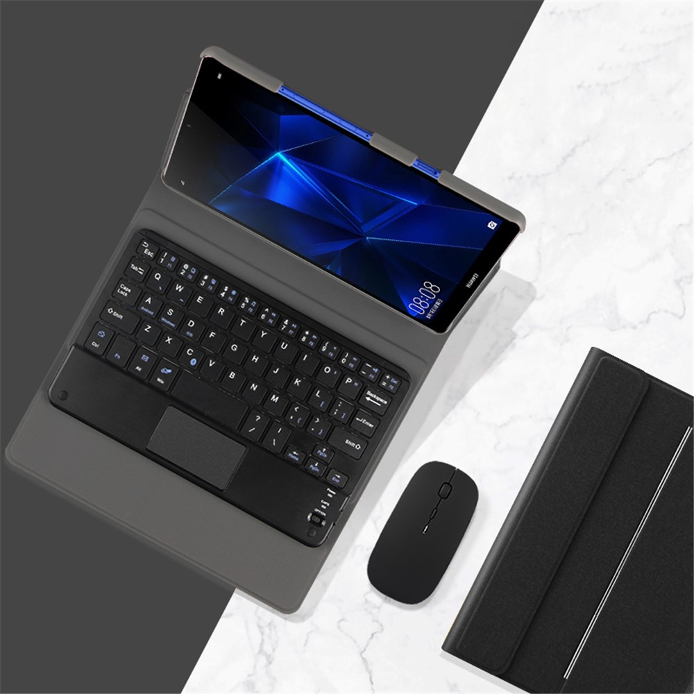 JIUYU Detachable Touchpad Bluetooth Keyboard + Slim Light Shockproof Leather Cover Case with Tri-fold Stand for Huawei MediaPad M6 Turbo 8.4-inch-2
