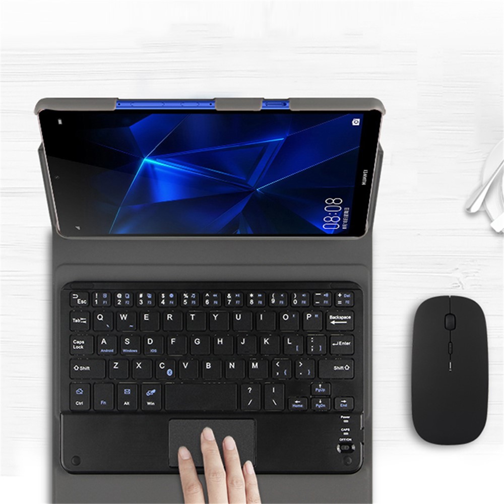 JIUYU Detachable Touchpad Bluetooth Keyboard + Slim Light Shockproof Leather Cover Case with Tri-fold Stand for Huawei MediaPad M6 Turbo 8.4-inch-6