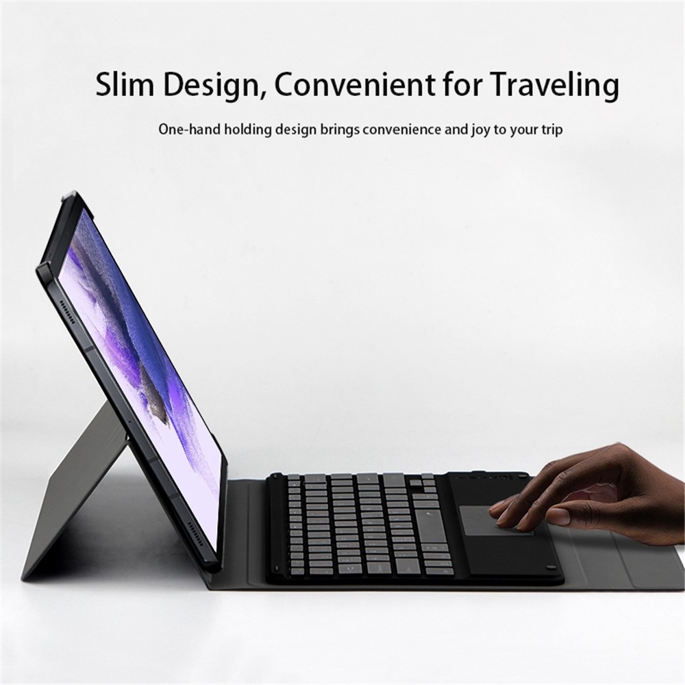 JIUYU Magnetic Auto-absorption Tablet Protection Leather Cover + Colorful Backlit Wireless Bluetooth Keyboard for Samsung Galaxy Tab S7 FE/Tab S7 Plus - Black-3