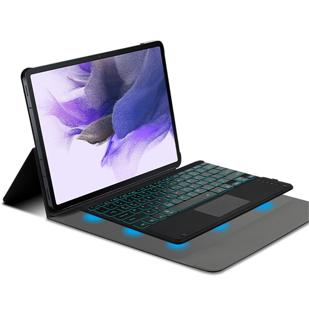 JIUYU Magnetic Auto-absorption Tablet Protection Leather Cover + Colorful Backlit Wireless Bluetooth Keyboard for Samsung Galaxy Tab S7 FE/Tab S7 Plus - Black-7