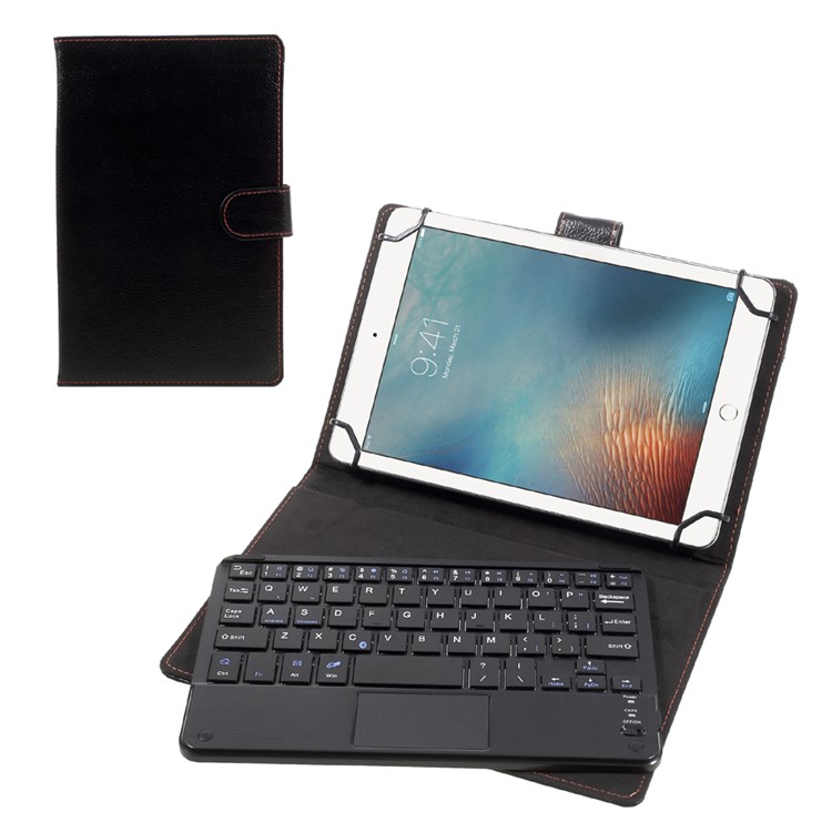 Touchpad Bluetooth Keyboard Leather Stand Case for 7-8 inch Tablet PC - Black-1