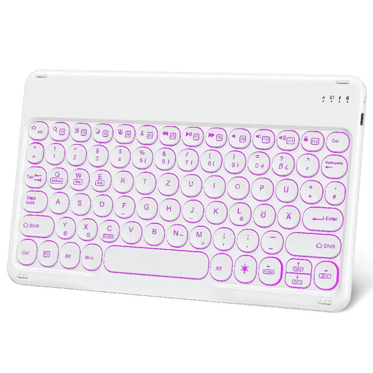 10-inch Android/iOS/Windows 3 Systems Mono-Color Backlit Type-C Rubberized Bluetooth Keyboard Round Key Cup - German-1