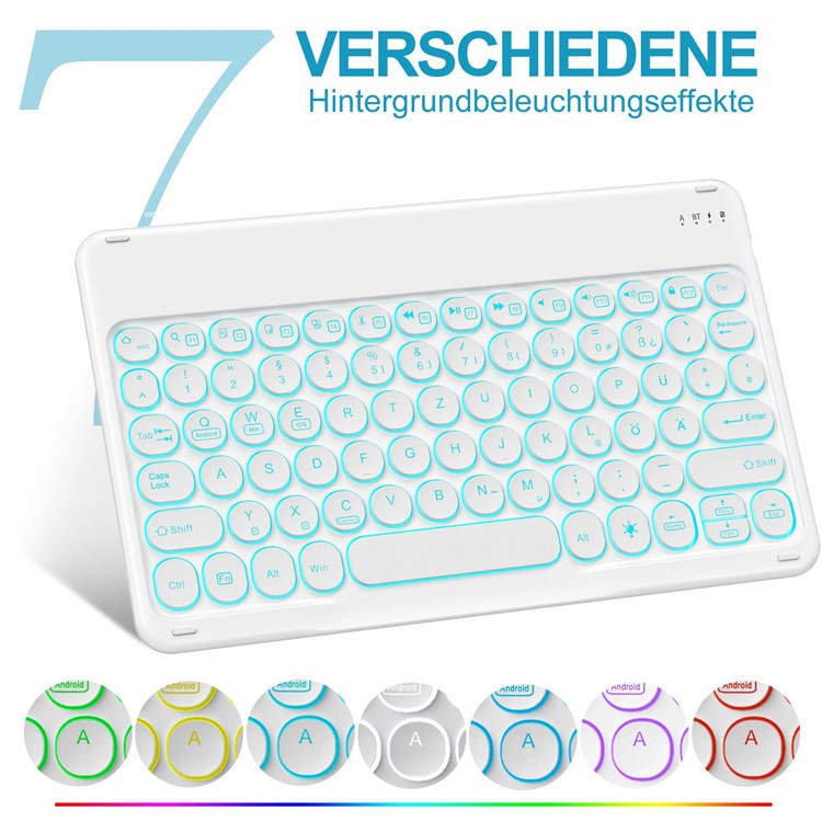 10-inch Android/iOS/Windows 3 Systems Mono-Color Backlit Type-C Rubberized Bluetooth Keyboard Round Key Cup - German-3