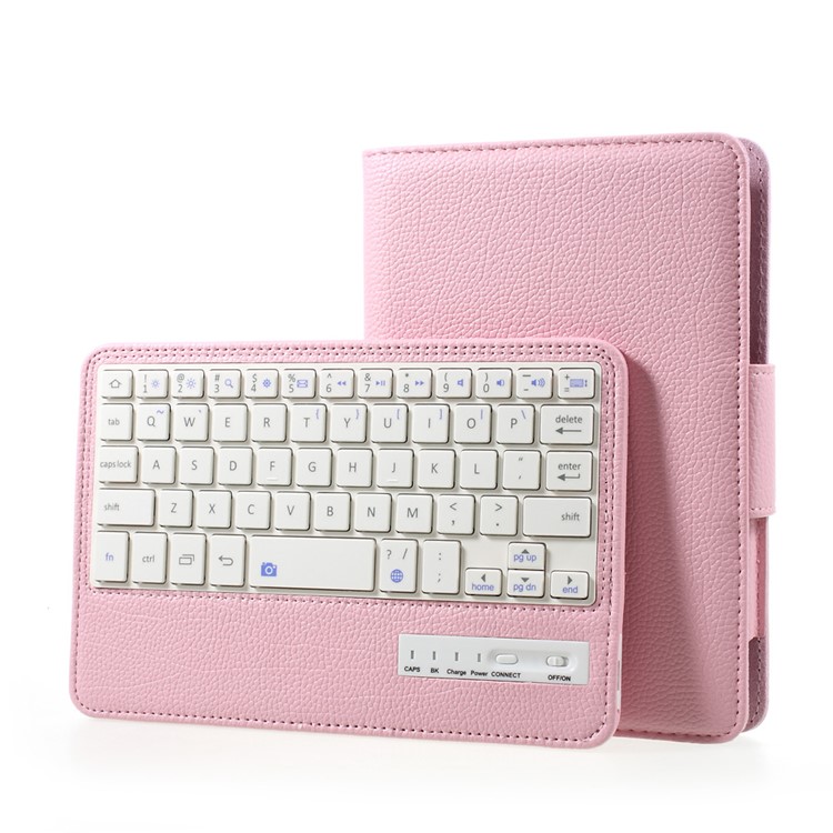For Samsung Galaxy Tab A 7.0 T280 T285 Bluetooth 3.0 Keyboard Litchi Skin Leather Protective Case - Pink-1
