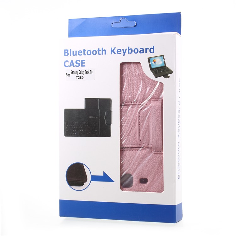 For Samsung Galaxy Tab A 7.0 T280 T285 Bluetooth 3.0 Keyboard Litchi Skin Leather Protective Case - Pink-12
