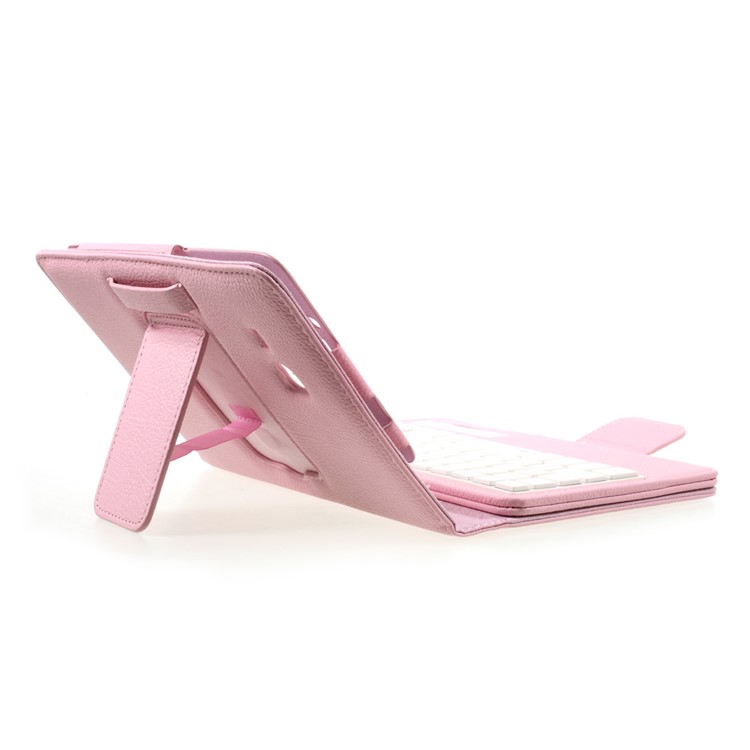 For Samsung Galaxy Tab A 7.0 T280 T285 Bluetooth 3.0 Keyboard Litchi Skin Leather Protective Case - Pink-7