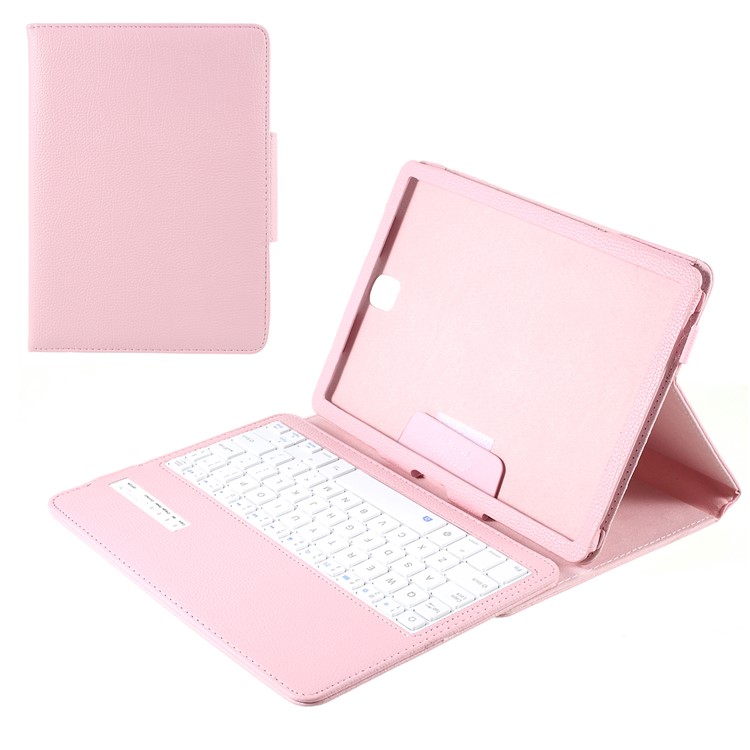 For Samsung Galaxy Tab S3 9.7-inch T820 Detachable Bluetooth Keyboard Litchi Leather Stand Case - Pink-1