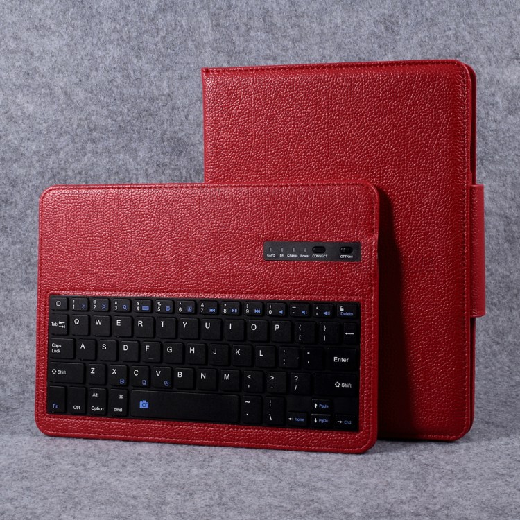 For iPad 9.7-inch (2017) Detachable Bluetooth Keyboard Litchi PU Leather Stand Case Cover - Red-10
