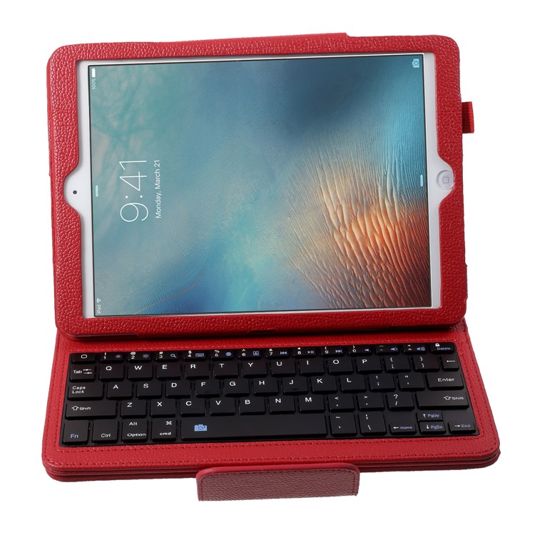 For iPad 9.7-inch (2017) Detachable Bluetooth Keyboard Litchi PU Leather Stand Case Cover - Red-4