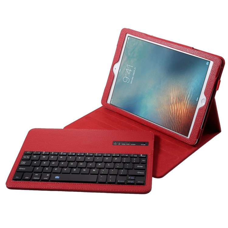 For iPad 9.7-inch (2017) Detachable Bluetooth Keyboard Litchi PU Leather Stand Case Cover - Red-6