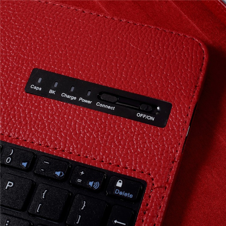 For iPad 9.7-inch (2017) Detachable Bluetooth Keyboard Litchi PU Leather Stand Case Cover - Red-7